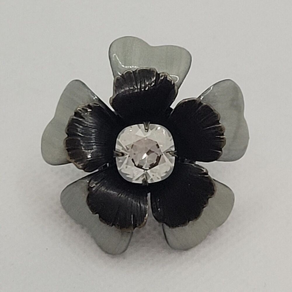 Liz Palacios Swarovski Crystal Flower Enamel Filigree Adjustable Ring Statement